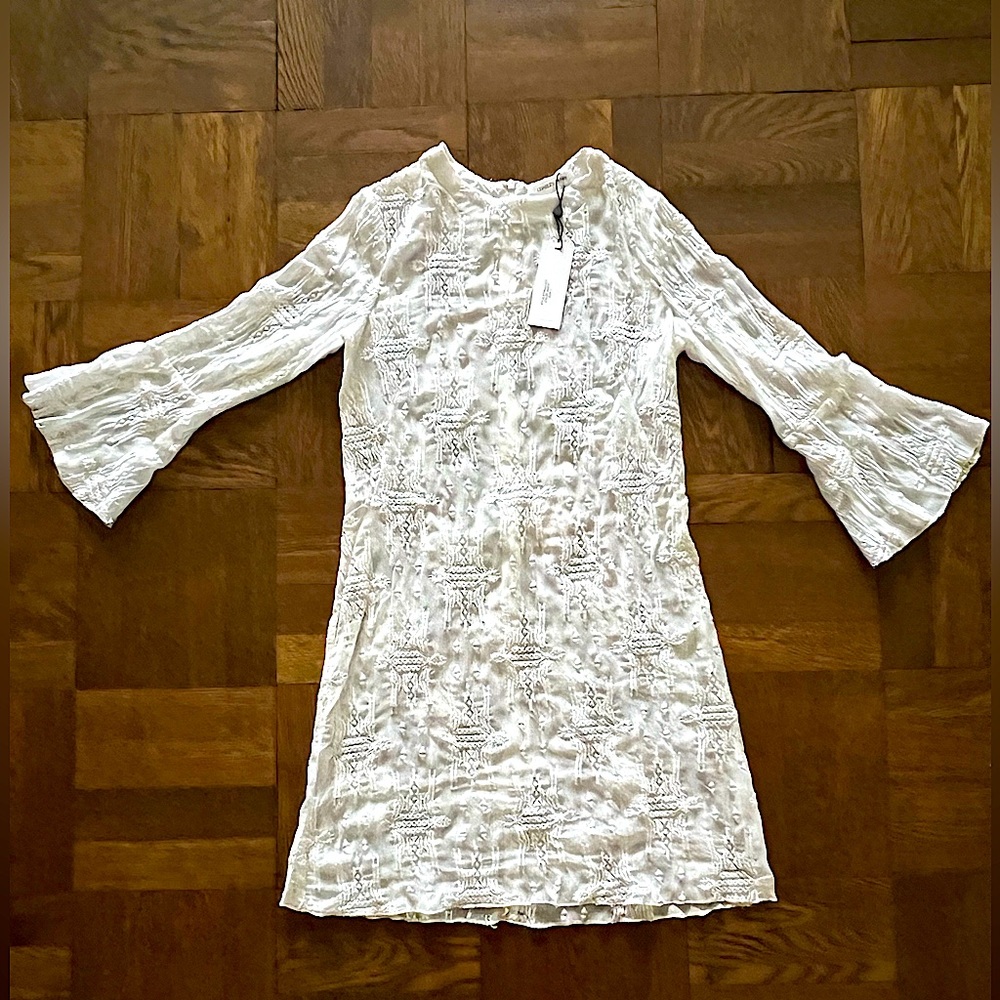 CHARLES HENRY WHITE DRESS! NWT! White georgette embroidered BOHO dress! Size 4